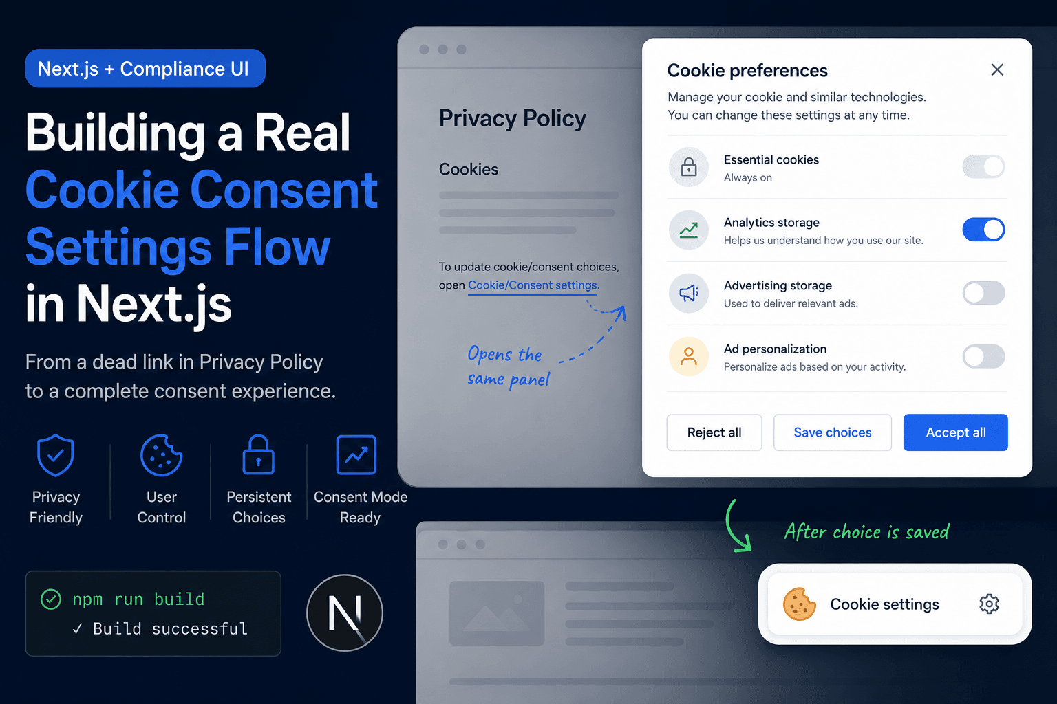 Building a Real Cookie Consent Settings Flow in Next.js