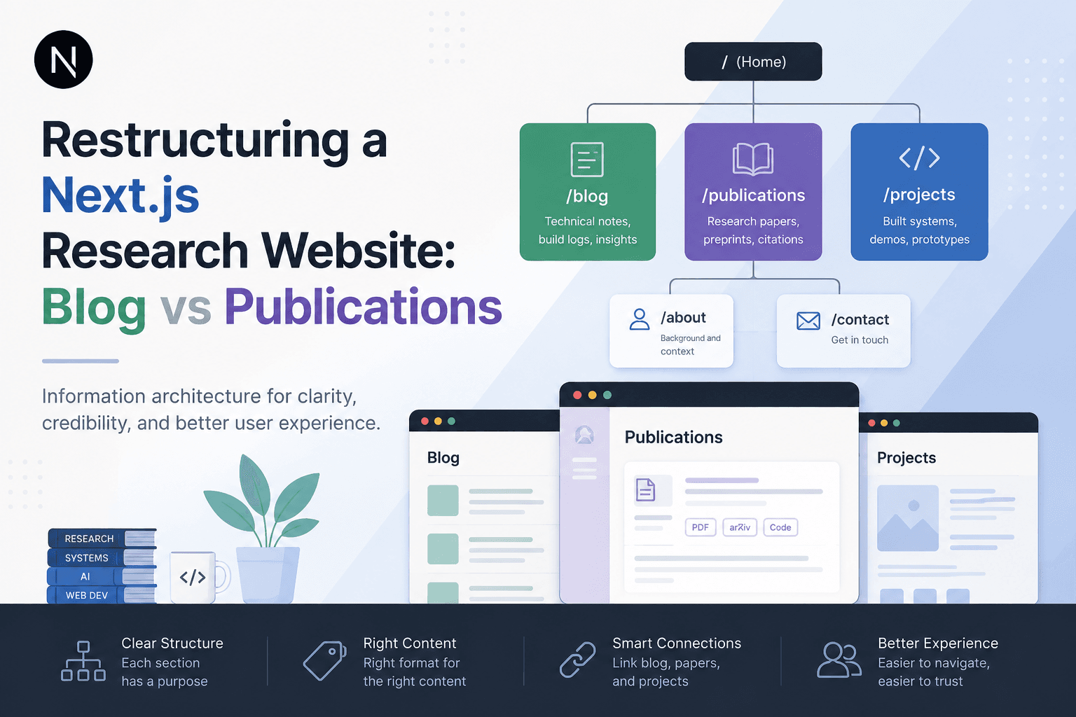 Restructuring a Next.js Research Website: Blog vs Publications